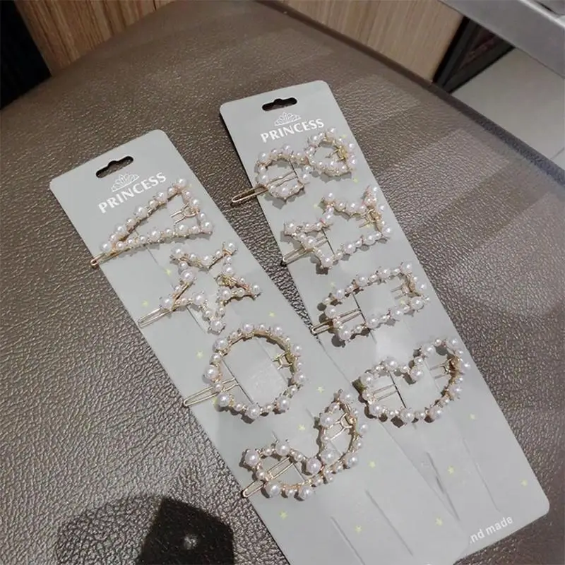 Корейский стиль геометрический Сердце Звезда жемчуг заколка женский хвостик для