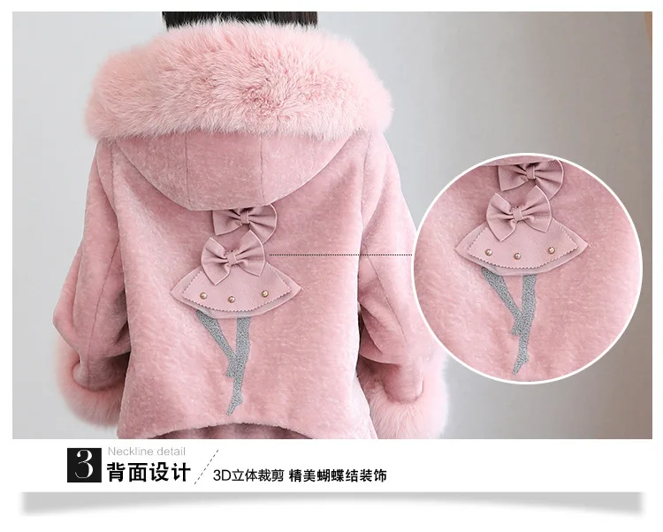 

2018 Winter Women's Wool Coat Faux Fur Coat Long Sleeve Fox Fur Hooded Warm Cashmere Jacket casual pink black Overcoat L1483
