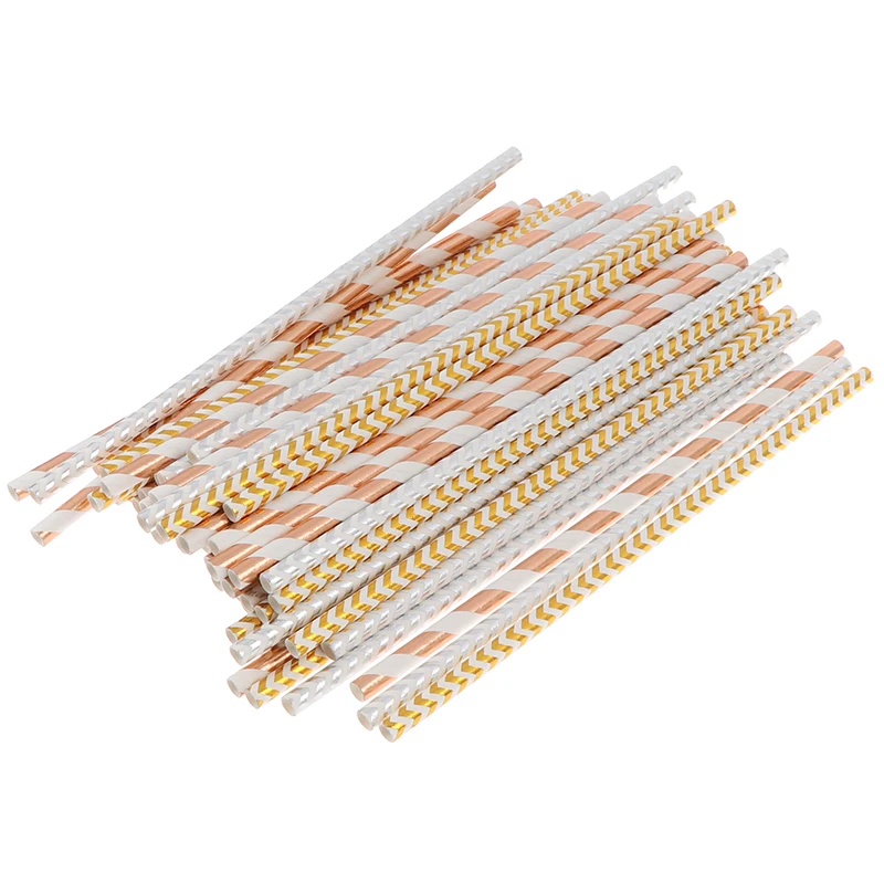 25 шт. розовое золото полоски фольга бумажные соломки свадебные сувениры питьевые