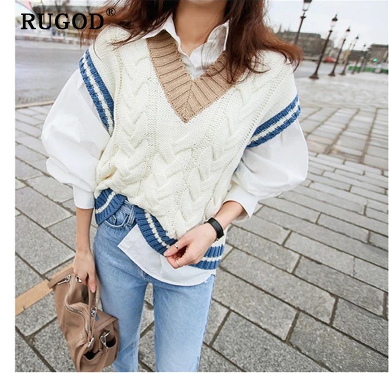 Женский Повседневный свитер RUGOD пуловер без рукавов с v-образным вырезом в