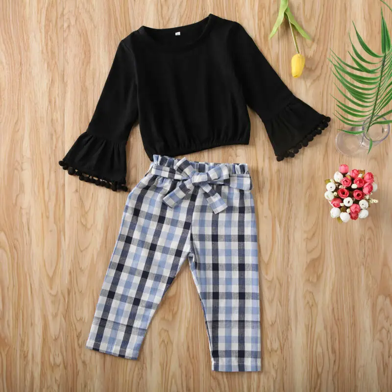 Новый комплект из 2 предметов для маленьких девочек топы с оборками клетчатые