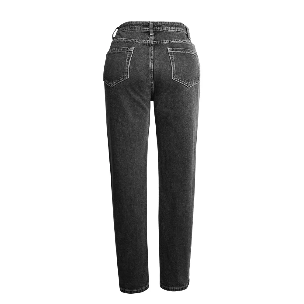 

Women Cotton Boyfriend Jeans High Waist Loose Straight-leg Jean Trousers Dark Gray Woman Slim Fit Ankle-length Denim Pants