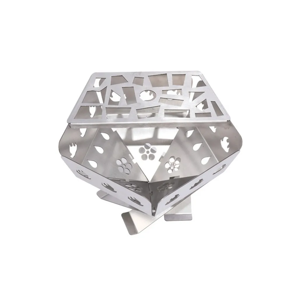 

Outdoor Stainless Steel Fold Wood Stove With Grill Foldable Campfire Bracket Roasting 00000000000000000000