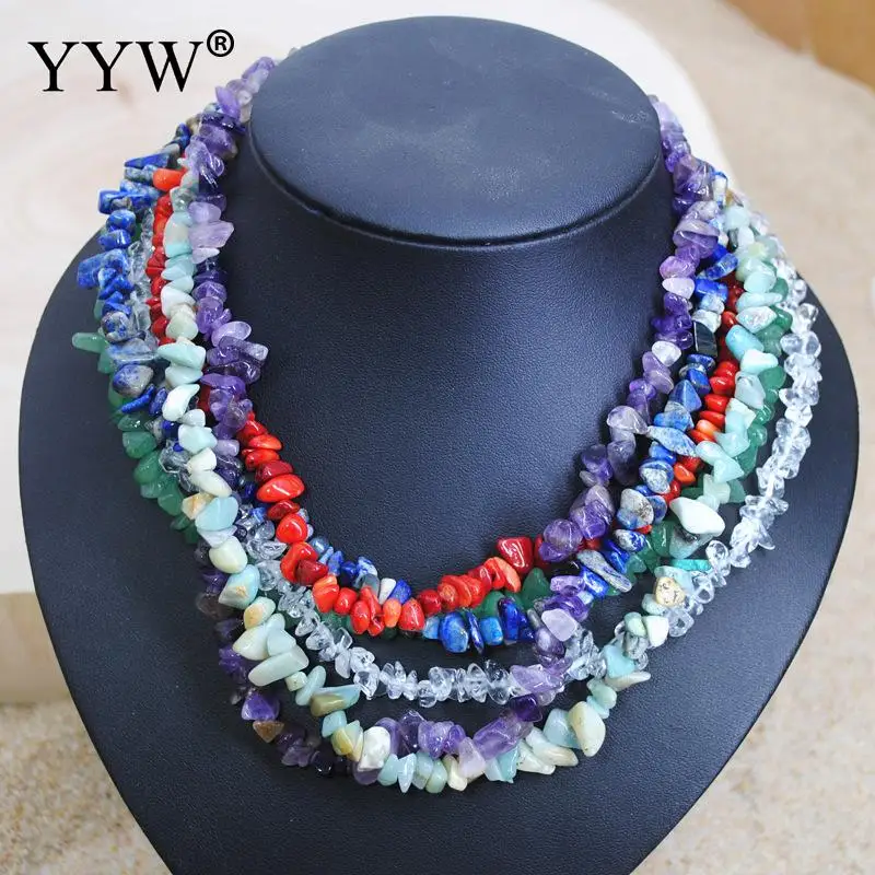 High Quality Natural Gravel Women Necklaces Charm Stone Necklace Amethys Rose Quartzs Aventurine 14.9 Inch Birthday Gifts | Украшения и