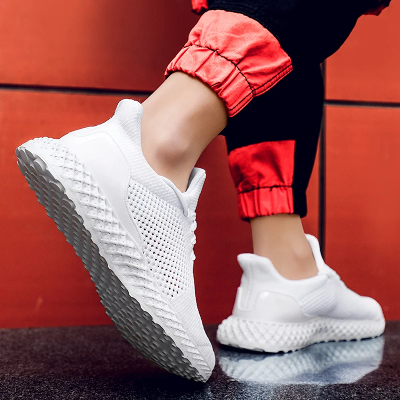 

Men Casual Shoes Sneakers Fashion Light Breathable Mesh Solid White Knitting Men's Sports Leisure Mens Slip On Sport