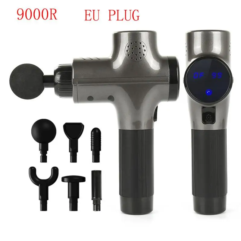 EU PLUG 9000R 10000/9000 об/мин Электрический мышечный Массажер терапия фасции массажный пистолет тканевый массажный пистолет облегчение боли в мышцах после тренировки - Цвет: EU PLUG 9000R