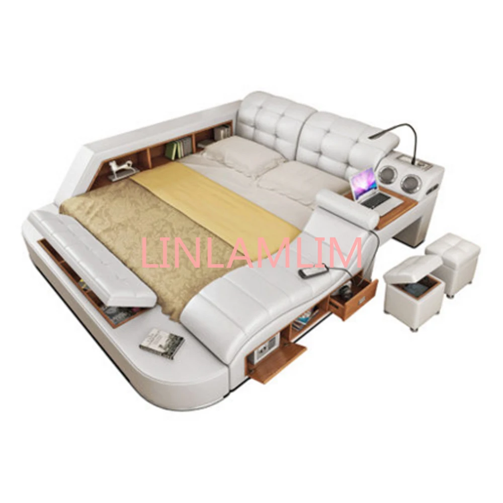 

Real Genuine leather bed frame massage Soft Beds Home Bedroom Furniture camas lit muebles de dormitorio yatak mobilya quarto bet