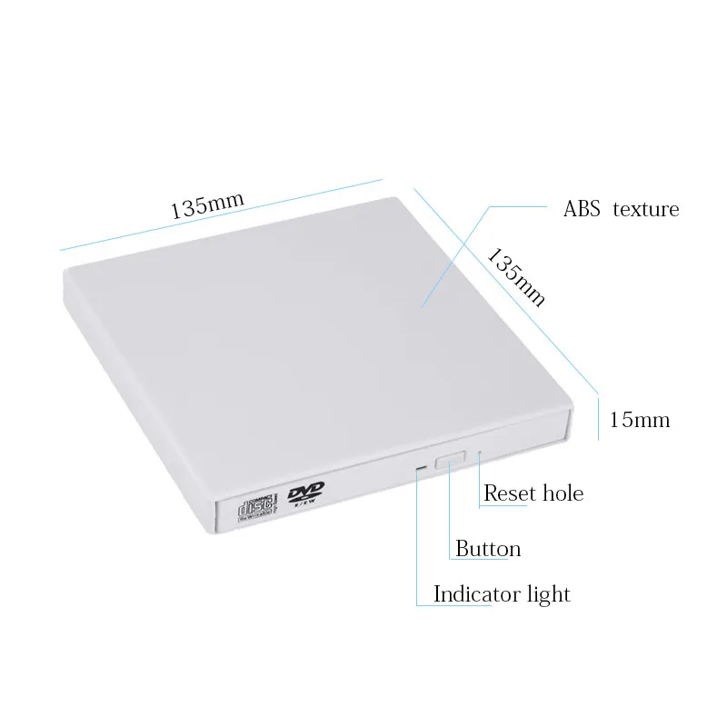 

KuWfi USB 2.0 External Optical Drive DVD ROM CD RW Reader Write Burner CD-ROM Player Portatil For Laptop Windows 7/8/10 MAC OS