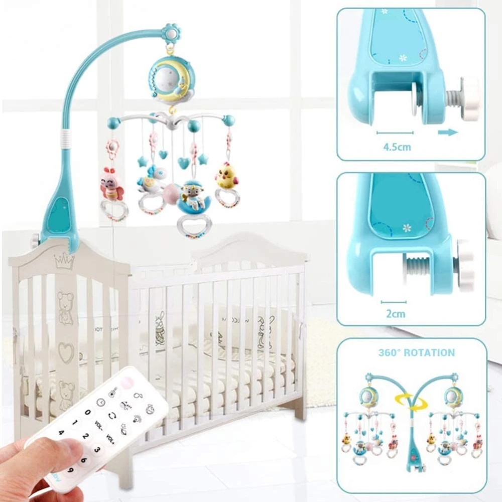 AMTOY Baby Rattles Crib Mobiles Toy Holder Rotating Mobile Bed Bell Musical Box Projection 0-12 Months Newborn Infant Toys | Игрушки и