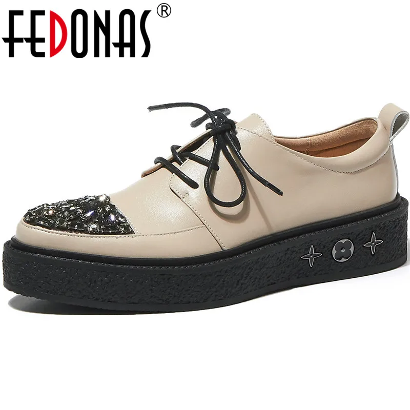 Женские туфли лодочки FEDONAS черные из натуральной кожи с перекрестной шнуровкой и