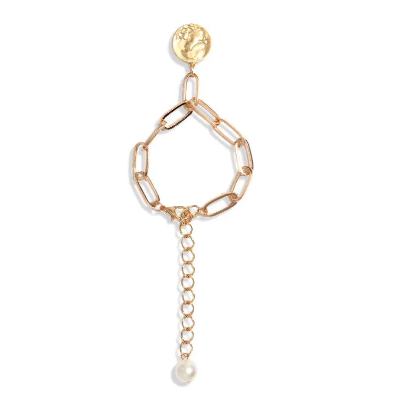 Flatfoosie Charms Multilayers Pearl Coin Chain Bracelet Bangles For Women Fashion Gold Color Portrait Bracelets Femme Jewelry