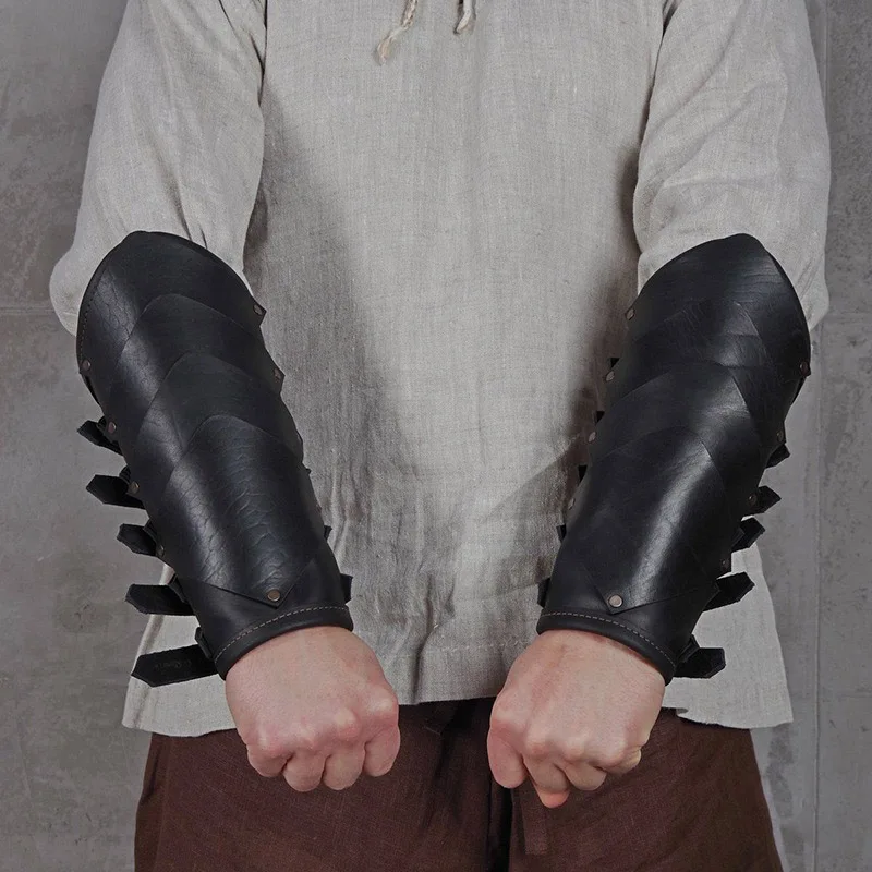 

Adult Men Medieval Viking Warrior Larp Pirate Leather Arm Bracer Armor With Buckle Rivet Steampunk Gauntlet Cos Costume For Men