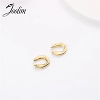 joolim high quality pvd gold finish irregular rhombus wrinkle stainless steel hoop earring tarnish free gold jewelry