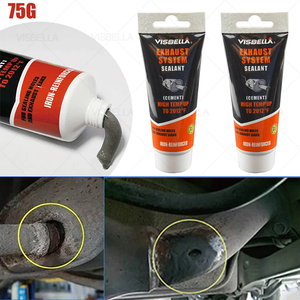 

VISBELLA 75g Car Exhaust Pipe Repair High Temperature Pipe Restore Paste Auto Exhaust Filler Adhesives Sealants Glue Paint Care