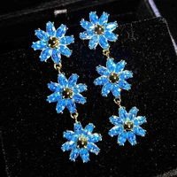 hoyon three small flower earrings sweet long sapphire flower earrings pink diamond style sun flower earrings for woman