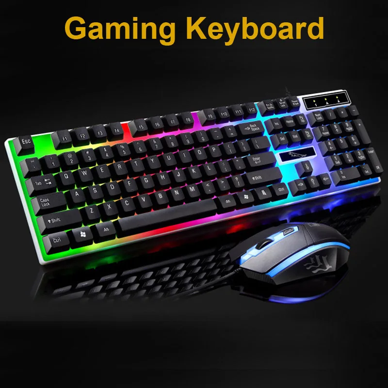 

Wired Gaming Mechanical Feel Backlight Keyboard Mouse combo USB Mice Flexible Polychromatic LED Lights Computer Gamer