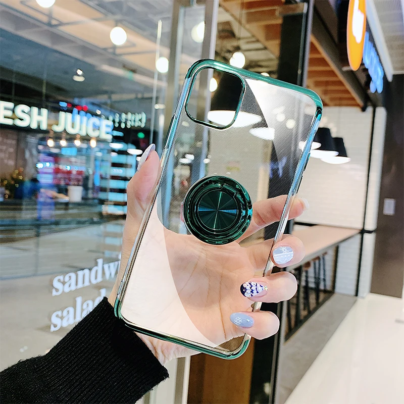 For iPhone 11 Case Luxury Metal Grip Ring Holder Plated Cover for iPhone 13 14 Pro Max 12 7 8 Plus XR X XS 13 mini SE 2020 Case