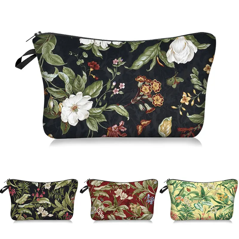 

Женские косметички, сумка для макияжа, косметичка для туалетных принадлежностей, женская сумка для макияжа с зелеными листьями и цветочным ...