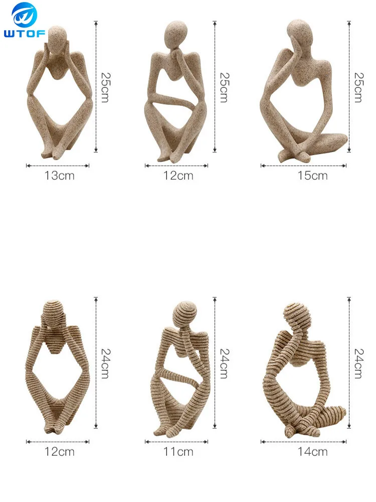 

Nordic Abstract Character Golden Decoration Creative Home Ornament Drawing Room Office Sandstone Decor Gift Statue Sculpture