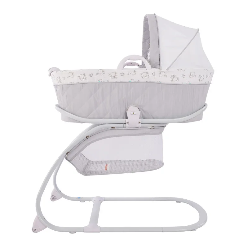 2 in 1 Baby Rocking Bed Have Toy Rack, Bassinet Convert To Cradle, Thicken Steel Pipe Frame Infant Crib with Music