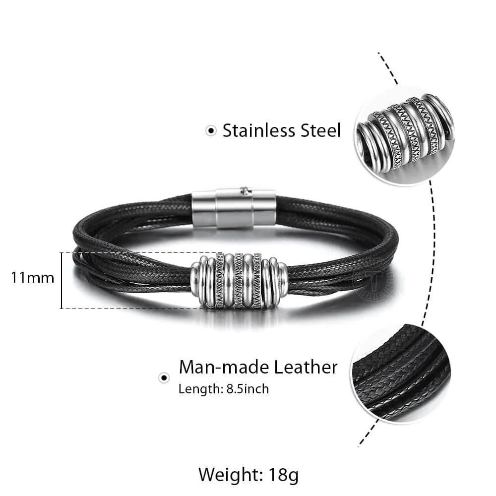 Браслет-цепочка из нержавеющей стали 11 мм черный многослойный браслет кожи с