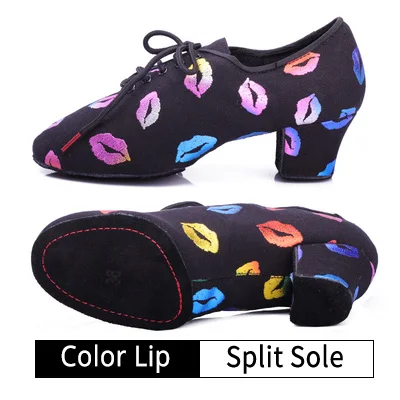 COLOR LIP PRINT Новые женские Бальные Танцевальные Туфли BD с принтом губ, Обучающие туфли на каблуках для женщин, танцевальные туфли для латинских танцев сальсы, спилок - Цвет: COLOR LIP PRINT