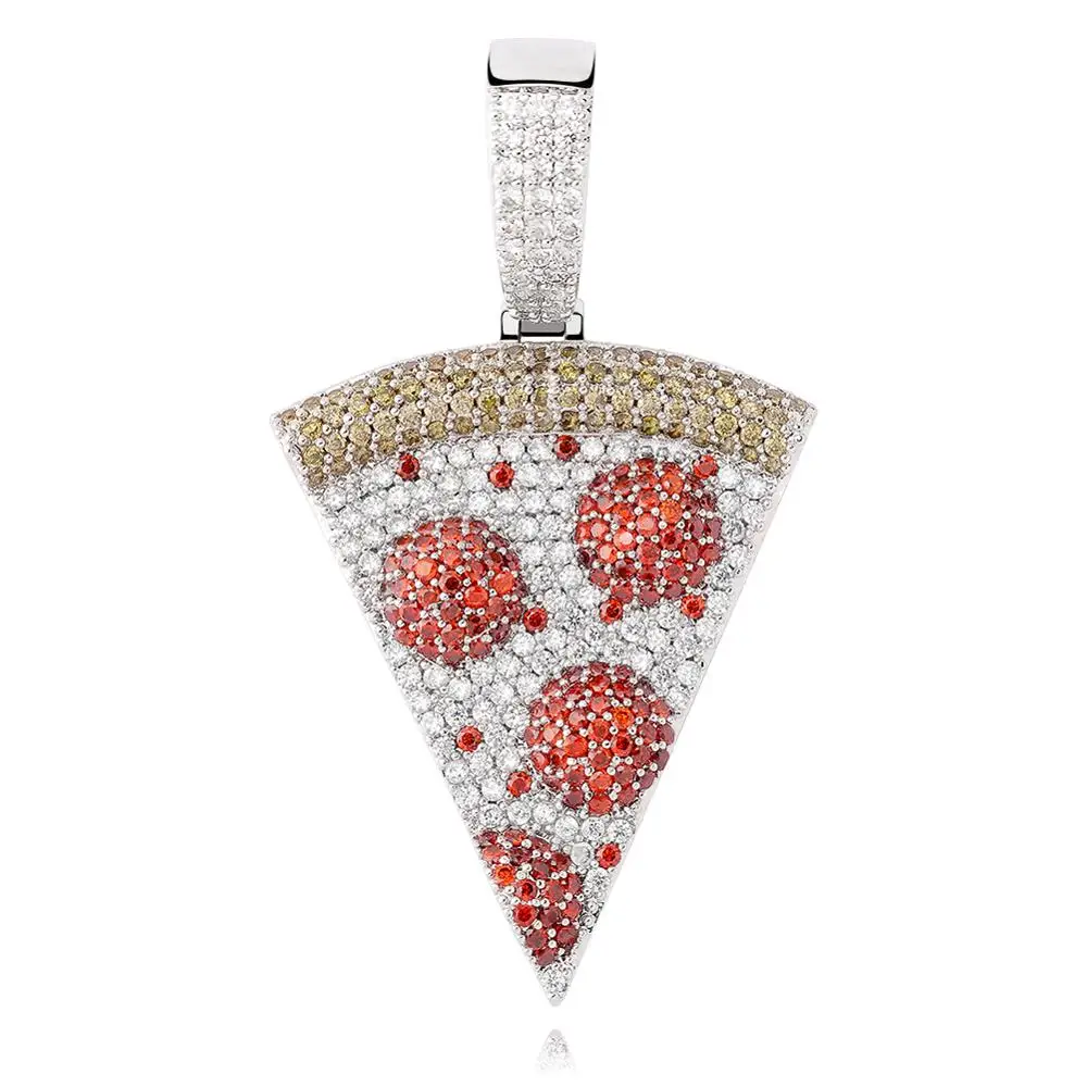 silver TOPGRILLZ Iced Out пиццы кулон и ожерелье медный Золотой Серебряный цвет микро украшенное кубическими камнями Циркон хип хоп ювелирные изделия подарок для мужчин - Окраска металла: silver