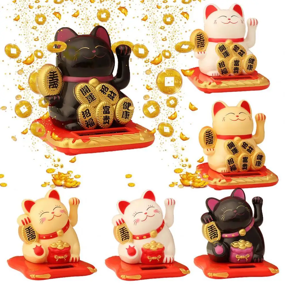 

Waving Cat Ornament Safe Non-toxic Stylish Japanese Lucky Cat Solar Powered for Office