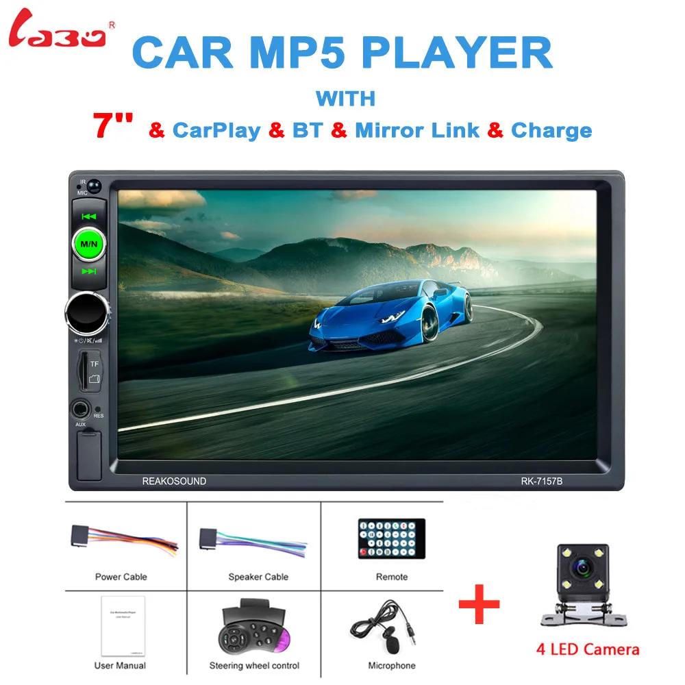 LABO 7 дюймов 2DIN Bluetooth Автомобильный MP5 плеер руль Управление заднего вида Камера FM /