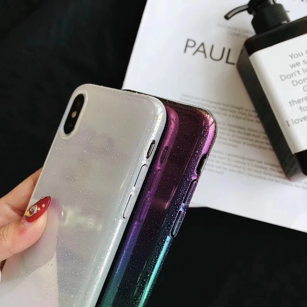 Градиентный чехол для телефона с каплями воды iPhone XR XS Max разноцветный Мягкий из