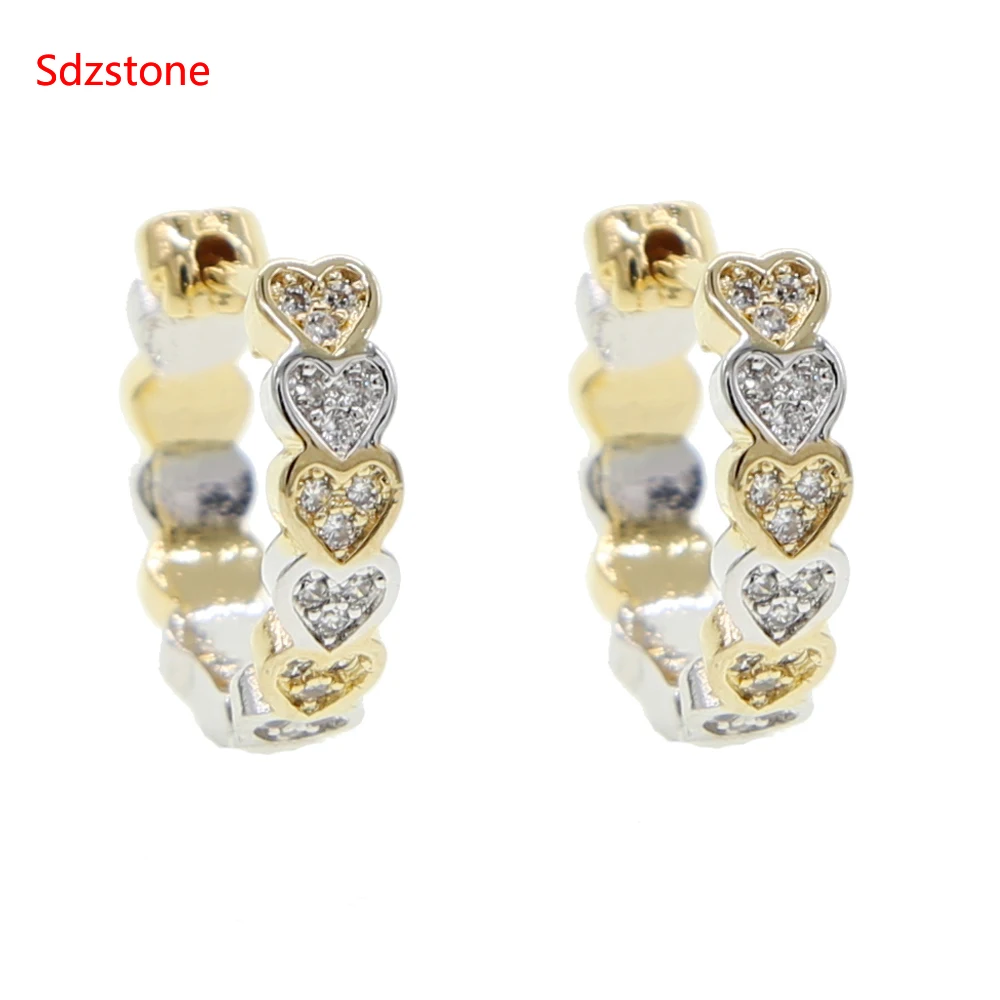 

Двухцветная покрытие сердце с украшением в виде кристаллов серьги-кольца для женщин Bijoux (украшения своими руками) геометрический стразы, ук...