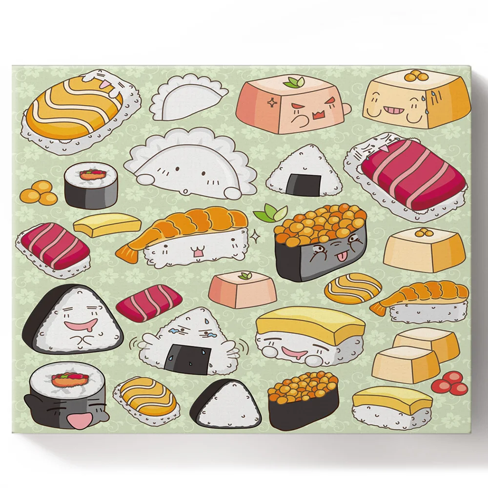 Краски по номерам суши мультфильм японская вкусная еда картина маслом Набор цифр