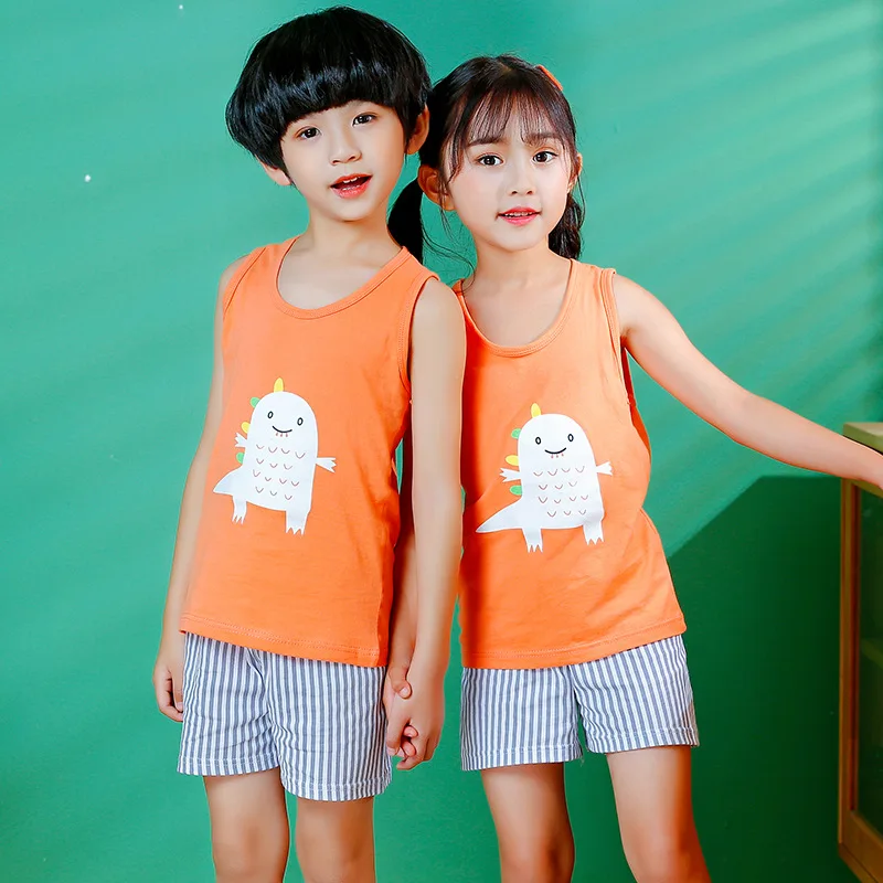 

Baby Kids Pajamas Set Summer Children Clothing Suit Sleeveless Sleepwear Boys Cartoon Pyjamas Girls Nightwear Pijamas Infantil