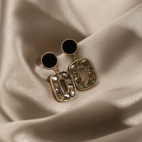 yaologe 2021 new small black round enamel drop earrings square crystal earrings for women girls fashion party jewelry gift