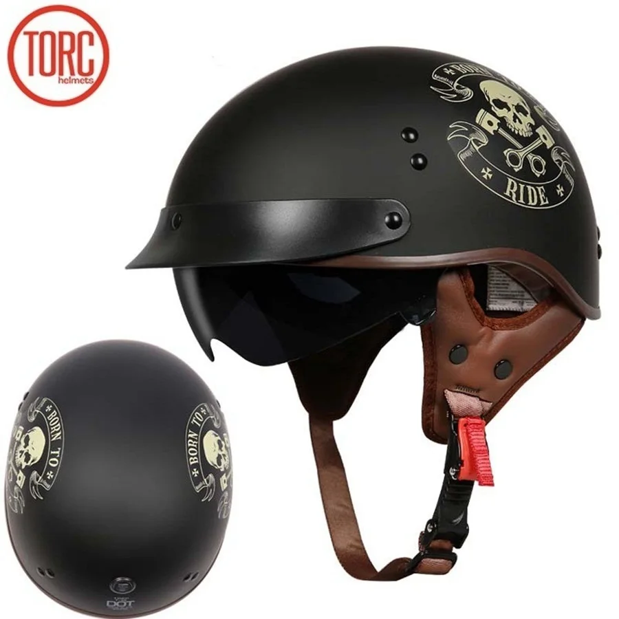Free shipping 1pcs TORC T55 DOT Retro Half Face Motorcycle Helmet Drop Down Sun Visor Vintage Scooter Cruiser | Автомобили и