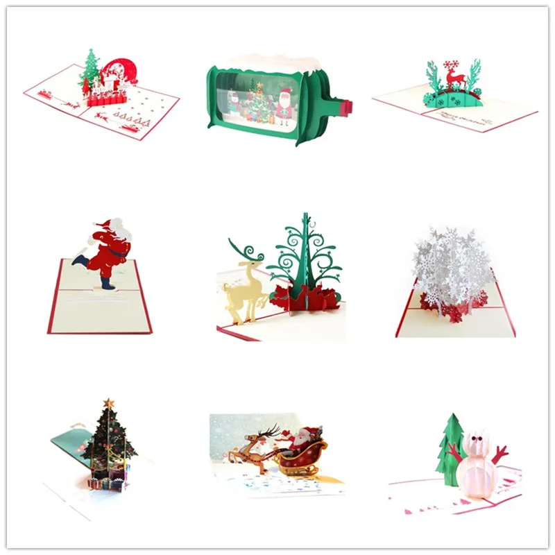 3D Up Greeting Card Handmade Happy Birthday Xmas Merry Christmas Card Gifts Invitation Card 9 Styles