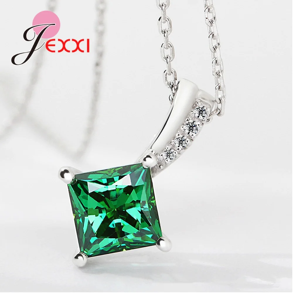 Новый ромб прозрачный зеленый фианит кулон ожерелье для женщин леди девушки Мода