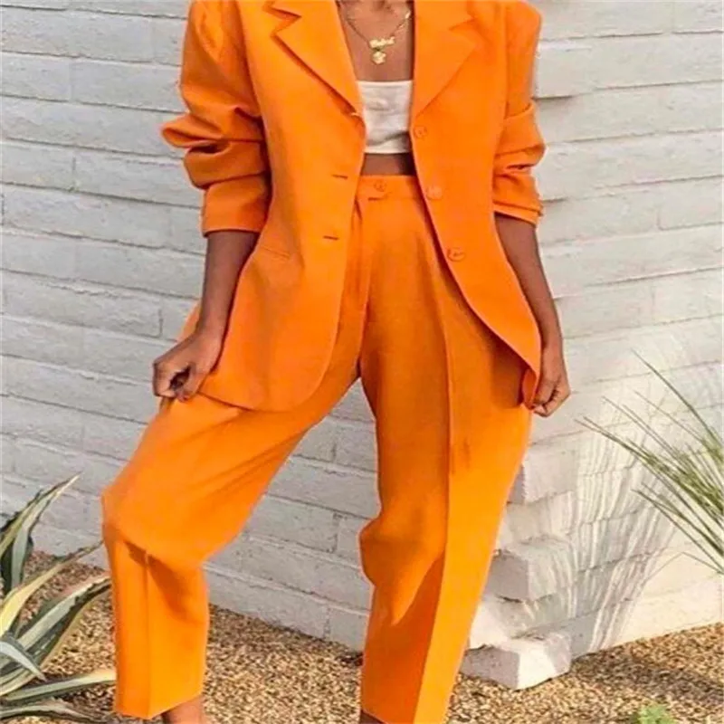 

Orange Peak Lapel Lady Business Suits Blazer Jacket+Pants Formal Ladies Pant Suits Office Uniform Style Female Trouser PantSuit