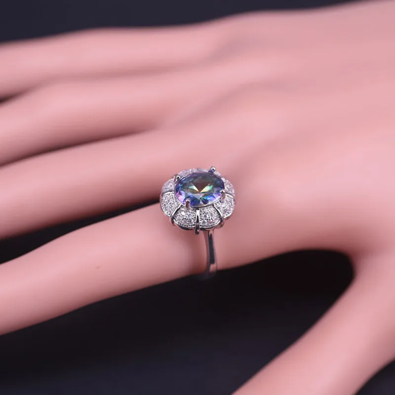 Летний Новый Стиль радужного кубического циркония серебряный цвет набор