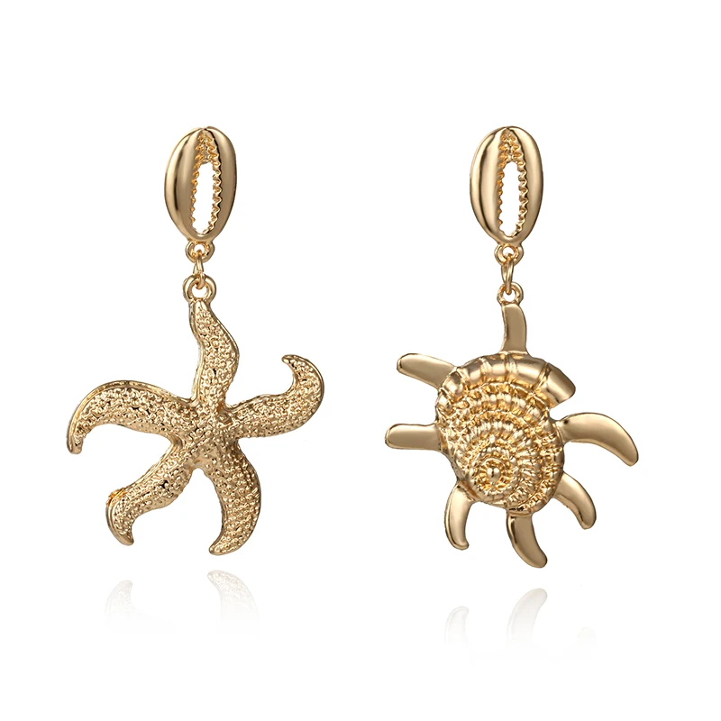 Корейские несимметричные золотые серьги в форме морской звезды висячие для