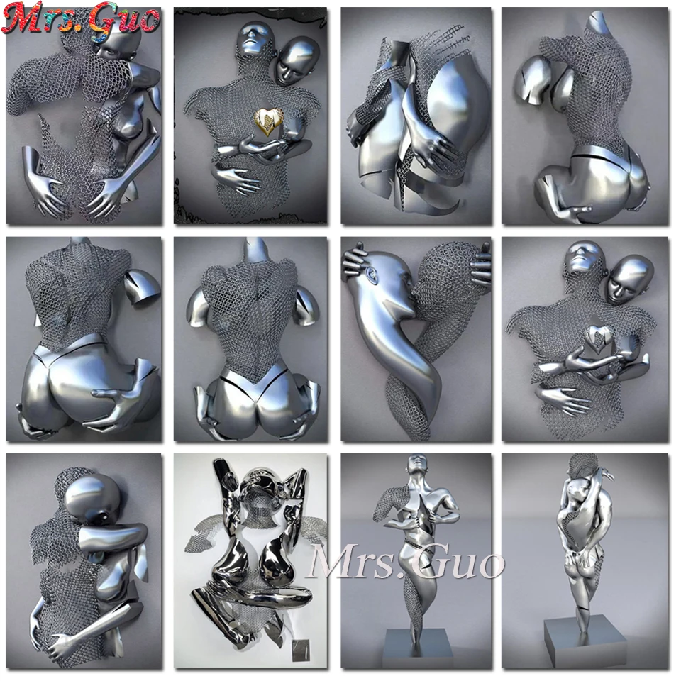 

Nordic Couples Metal Figure Statue Wall Art 5d Diamond Painting Lover Sculpture Diamond Embroidery for Living Room Home Decor
