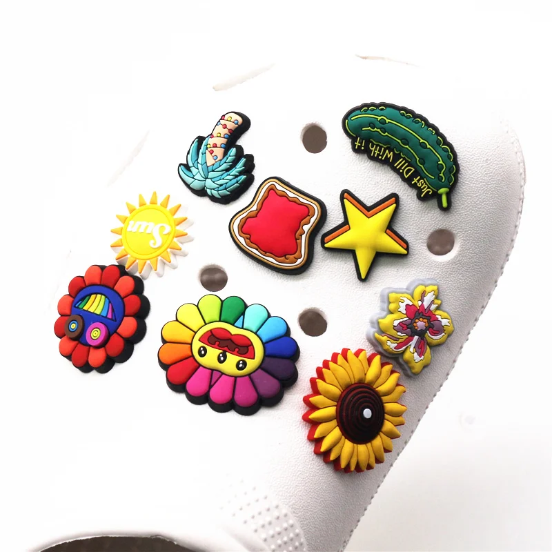 High Imitation Shoe Charms Sun Flower Cucumber Steak Coconut tree Star Shoe Decoration Shoe Accessories for Croc jibz Kids Party