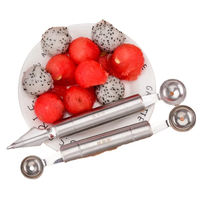 

Stainless Steel Fruit Ball Scoop Dual Purpose Fruit Carving Knife Digging Double-Headed Watermelon Pulp Spoon Kitchen Gadgets