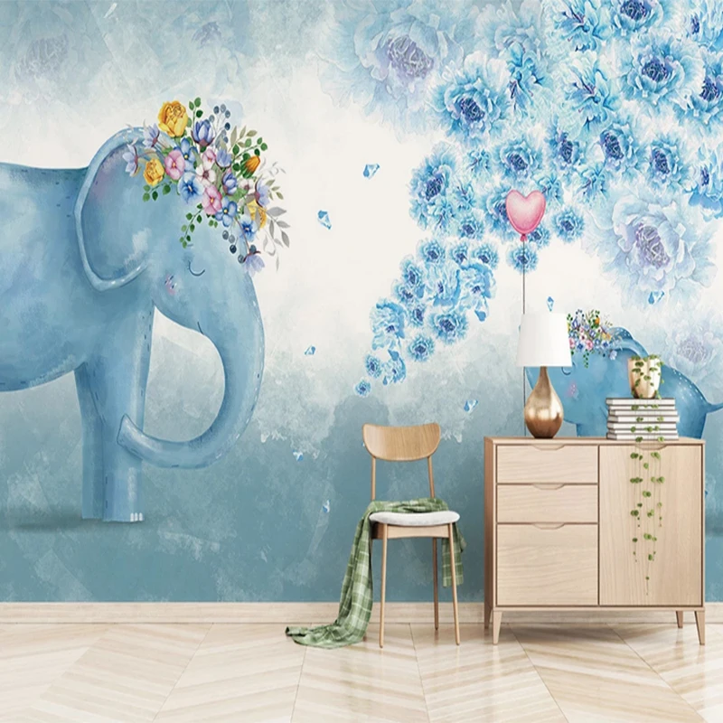 

Flower Wallpaper Lovely Elephant 4d Bedroom Kid Living Room 3d Wall Mural Wallpapers