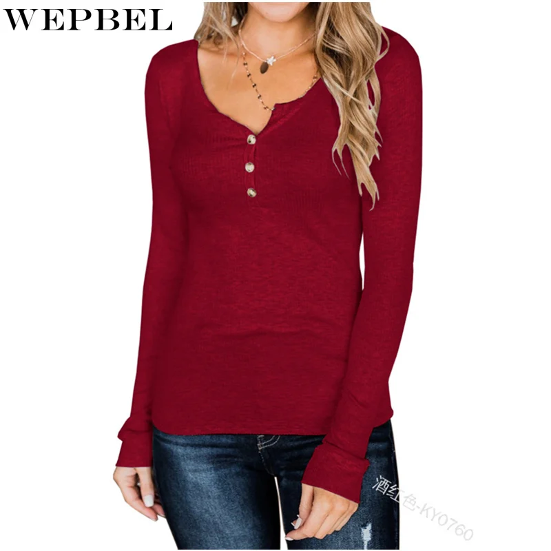 

Mandylandy Women Casual Spring Knitted Button Shirt Top Lady Elegant Long Sleeve V Neck Slim Fit T-shirt Knitwear