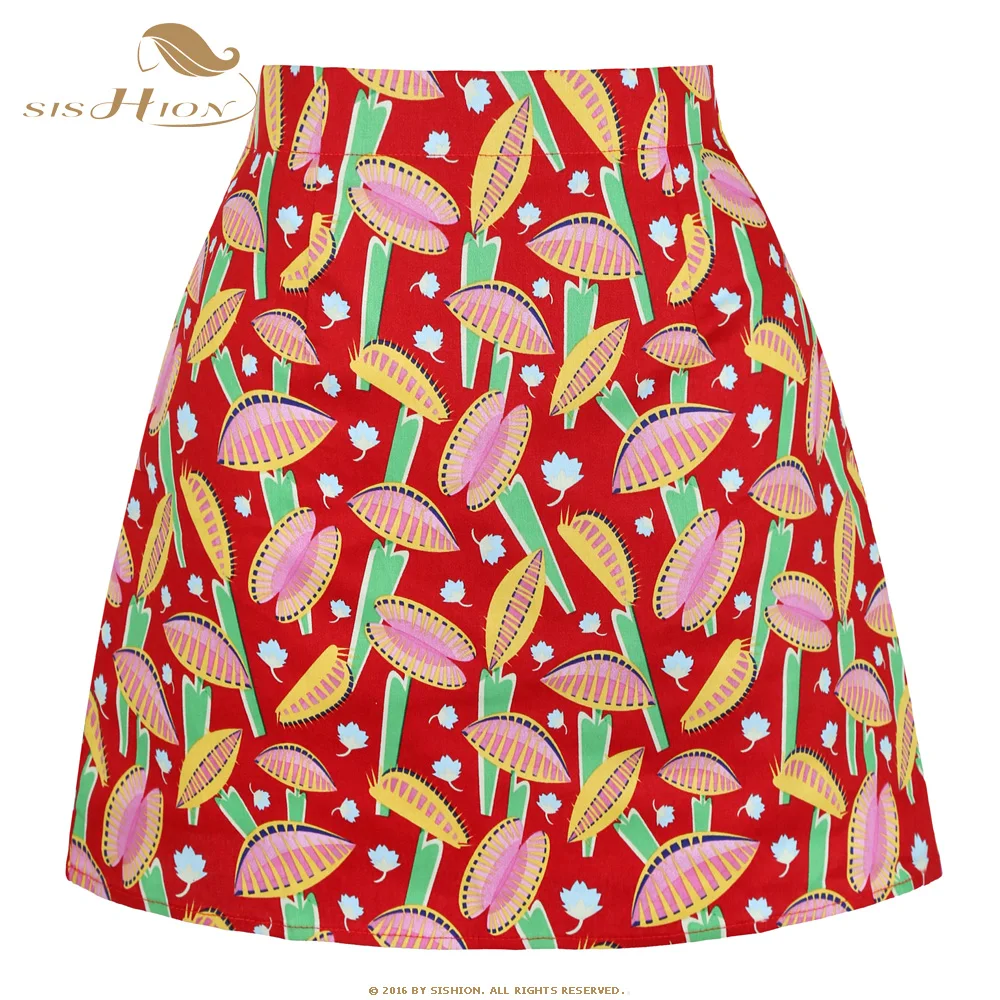 

Sishion 2022 New Plant Print Cotton Summer Beach Skirt SS0008 Red Carnivorous Plant Swing Ladies Skirt Vintage Mini Skirts