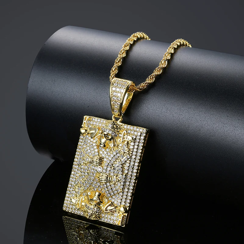 

Хип-хоп AAA CZ камень проложили Bling Iced Out покер череп пики K квадратные Подвески ожерелье для мужчин рэпер ювелирные изделия Золото Серебро Цвет
