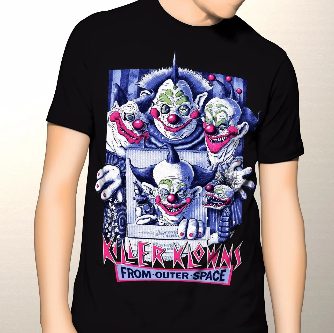 Новинка! Killer Klowns из космического футболка с рисунком плакат рубашка культ ужас S
