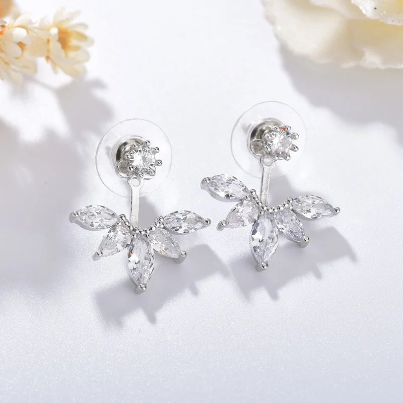 Trendy Cubic Zircon Sliver Color Flower Jacket Earrings for Women Girl Gift Jewelry | Украшения и аксессуары