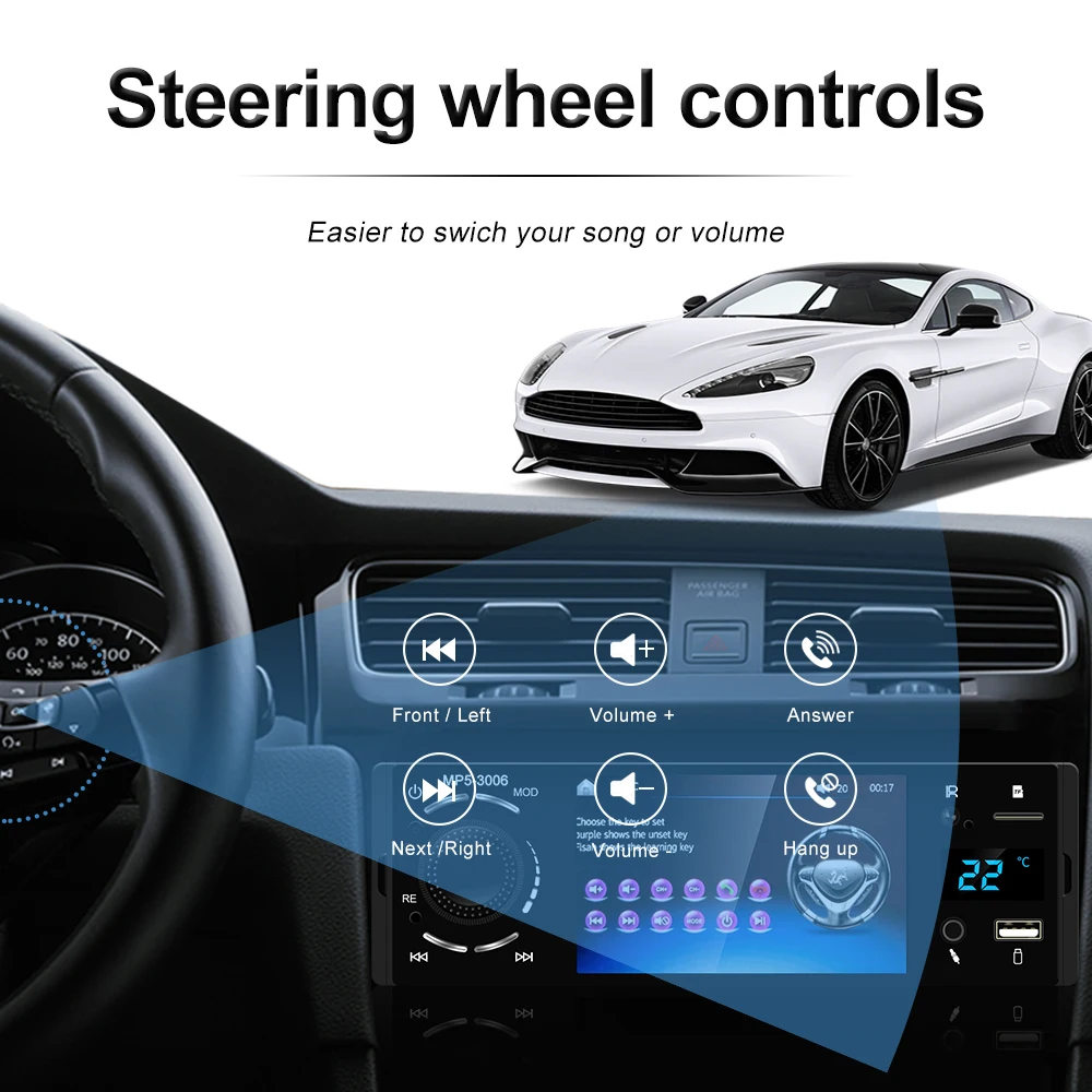 Podofo 1 Din автомагнитола Bluetooth Автомобильный плеер " сенсорный экран стерео аудио видео MP5 USB TF дисплей температуры Handsfree In-dash